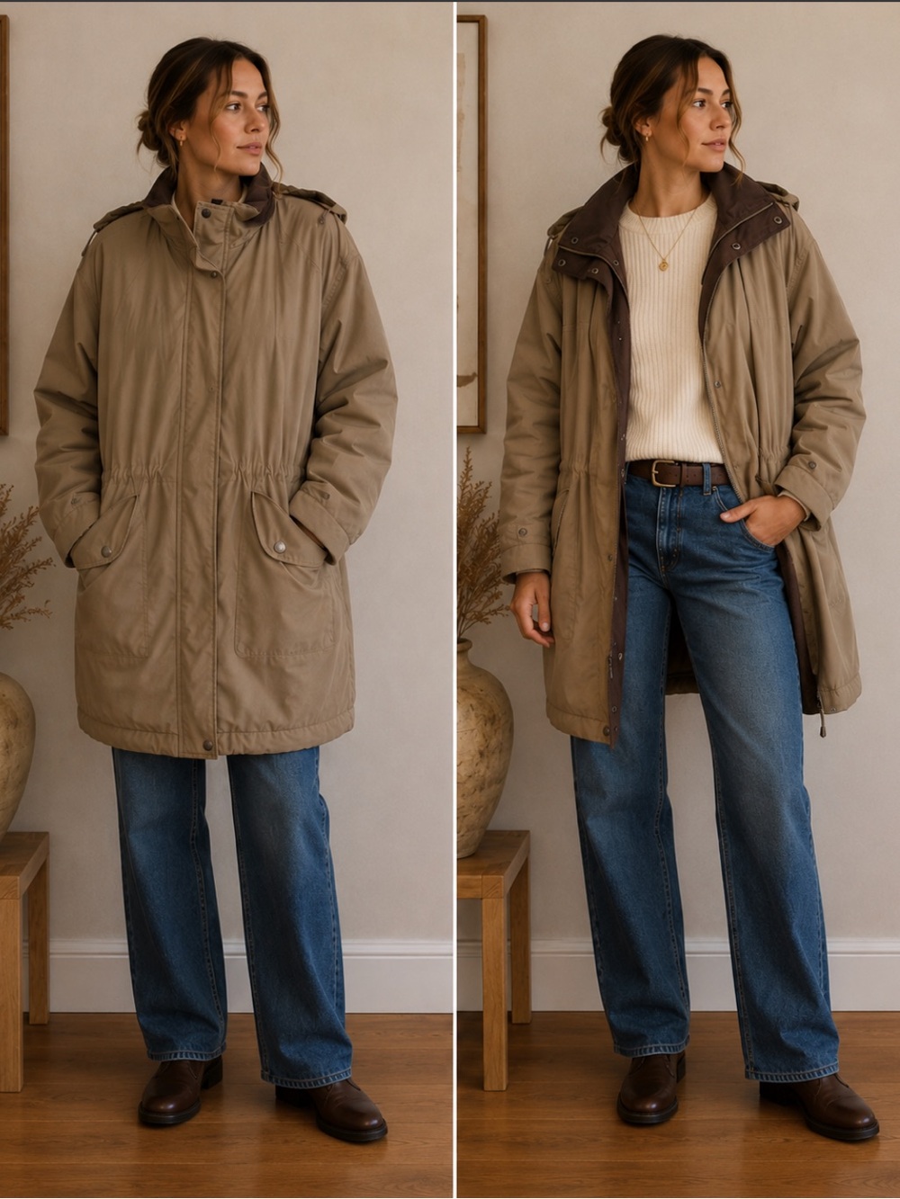 Vintage 90s London Fog Brown Cinch Waist Oversized Parka Trench Coat XL Long